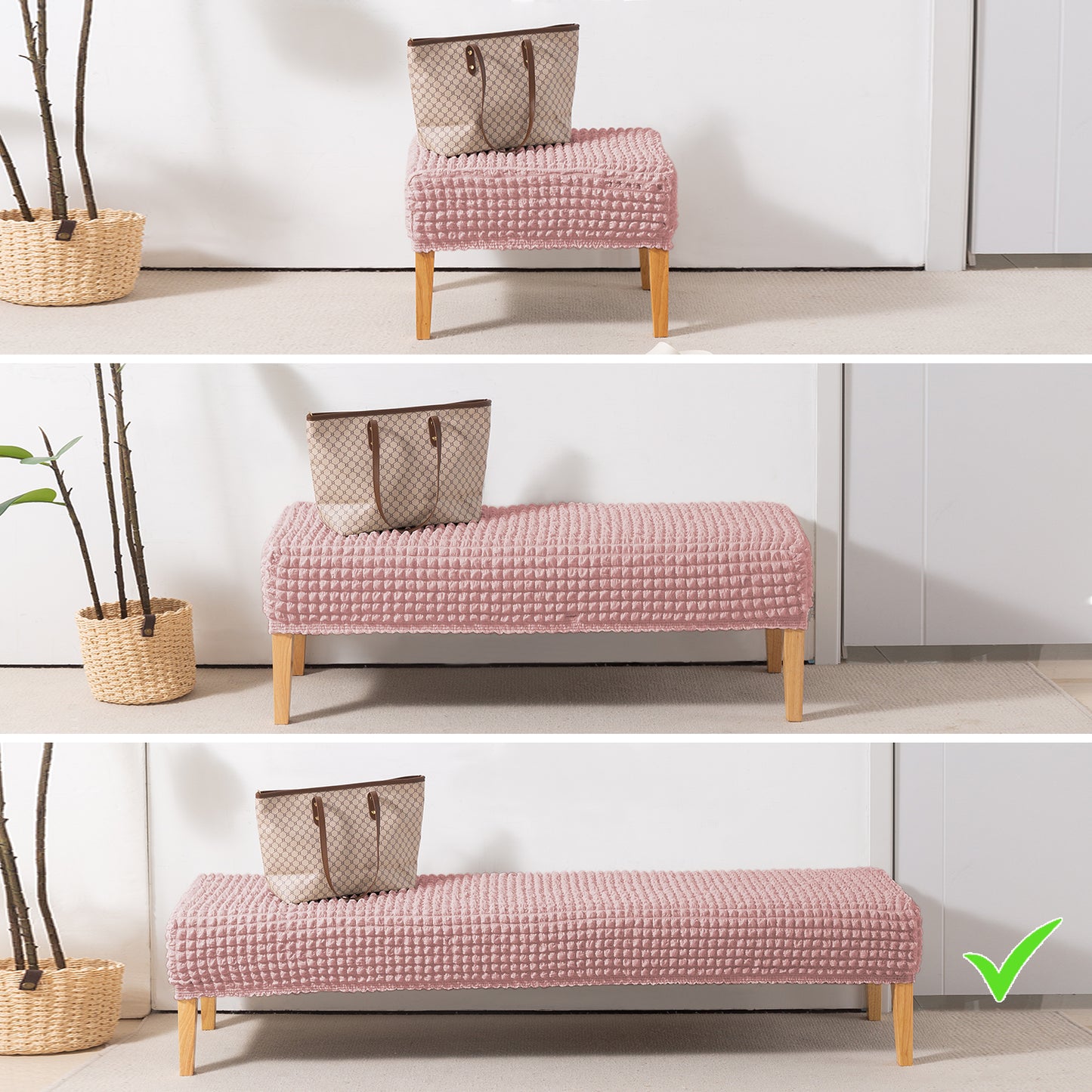 Aria Nova 280 GSM Stretchable Bubble Dining Bench Cover, Tea Rose Pink