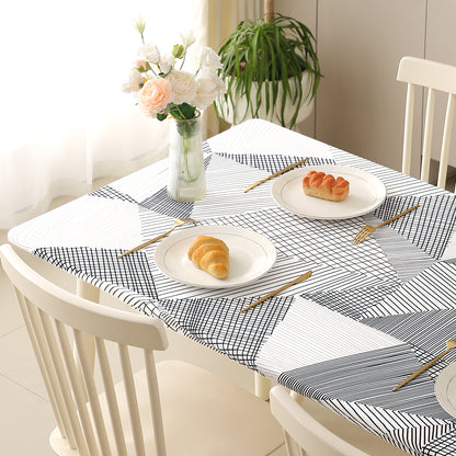 Printed Stretch Fit Water-Repellent & Anti-Slip Table Cloth Cover for 4 Seater / 6 Seater, Snow White Black Geometry
