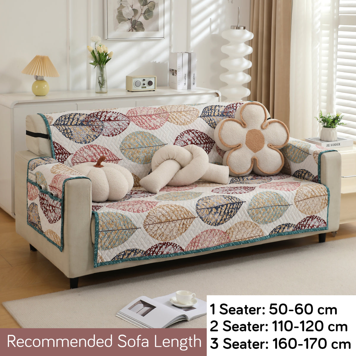 3 seater Multicolor Linden Leaf Printed quilted sofa ke cover