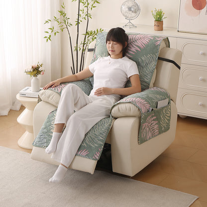 Quilted Printed Recliner Mats for 1 Seater Recliner Sofa, Tropical Leaves Pastel