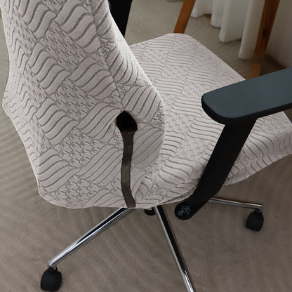 Office Chair Cover with Headrest (High-Back) – 170 GSM Stretch Jacquard – Washable, Anti-Slip Fit for Ergonomic Mesh Office Chairs, Taupe Brown