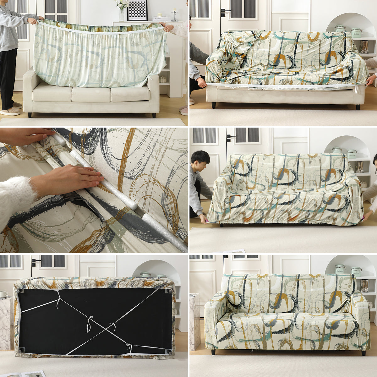 Parchement Beige Abstract Art – Step-by-step guide to put on an elastic sofa cover