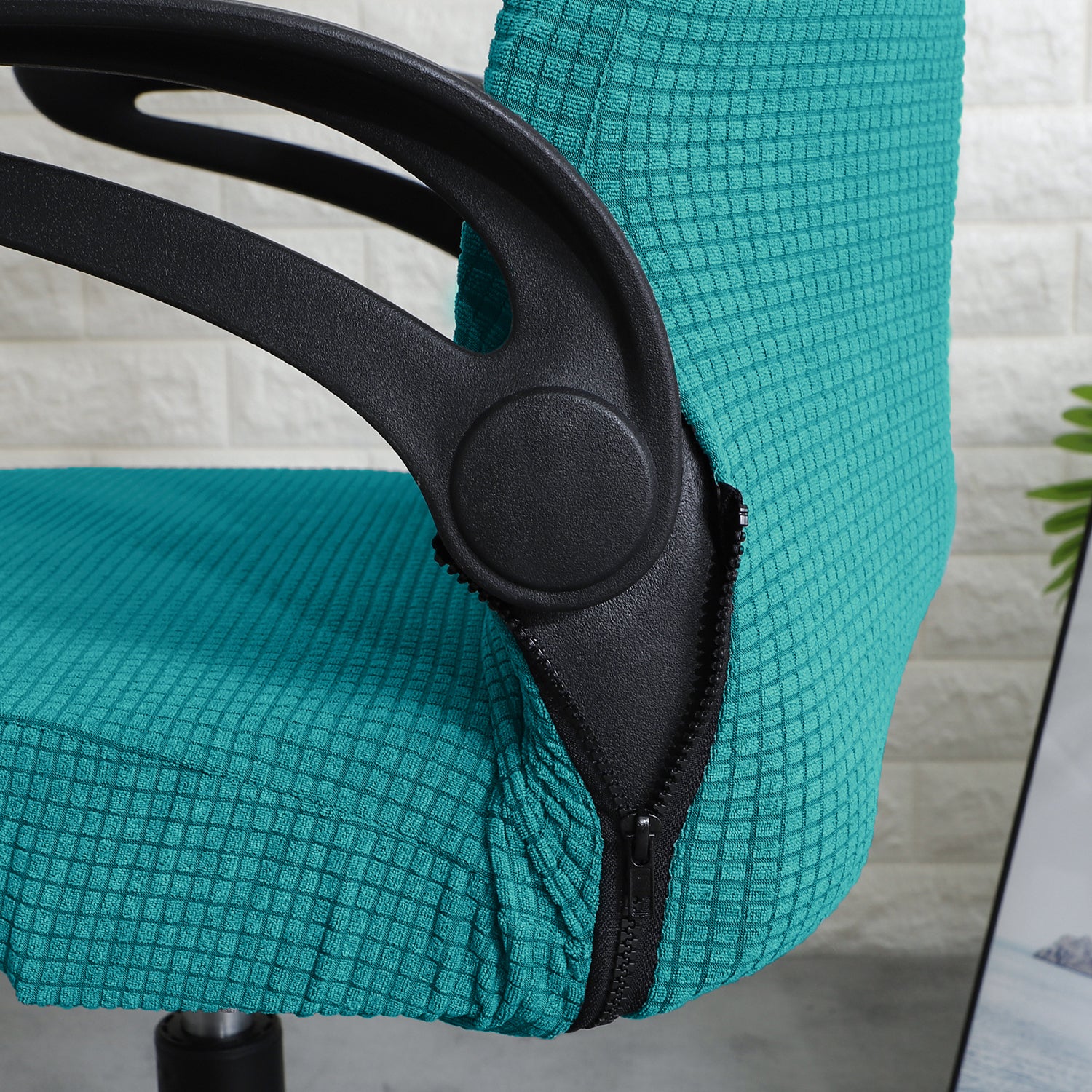 Stretchable Jacquard Office Boss Chair Seat Cover with Headrest Cover for Computer Desk Chair, Teal