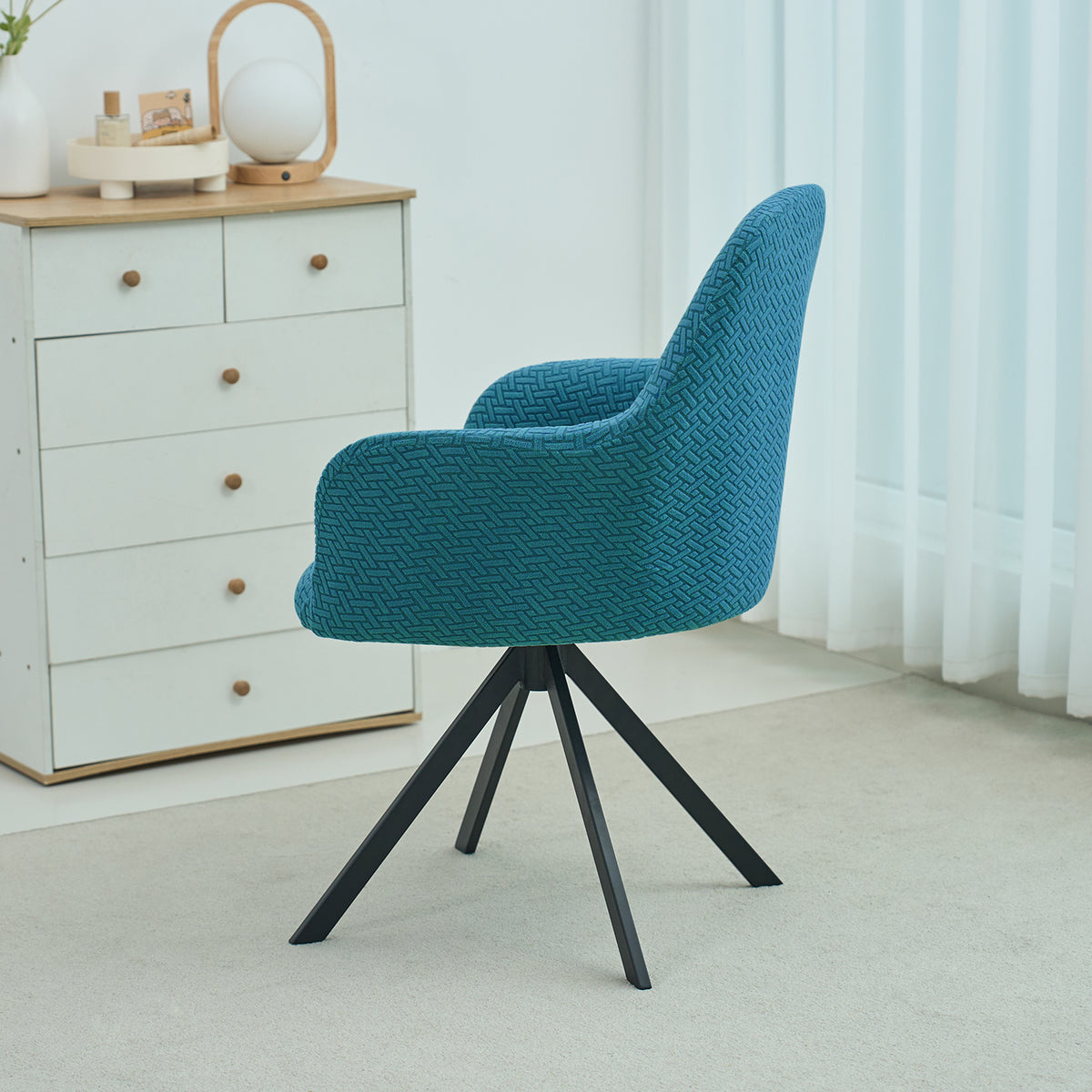 Premium Jacquard Fully Covered Cover for Swivel Dining Chair with Arms, Turquoise
