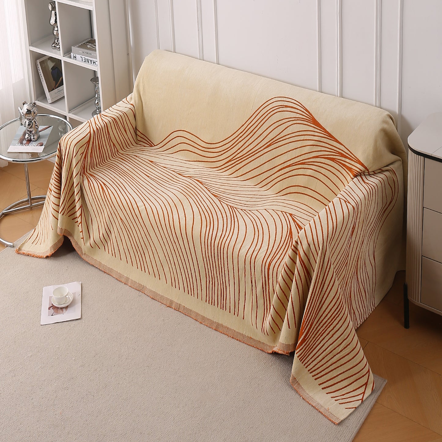 WaveLoom Collection Printed Chenille Sofa Cover Throw, Orange