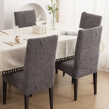 WaveLine Series 180 GSM Jacquard Chair Cover Set of 1/2/4/6, Charcoal Grey