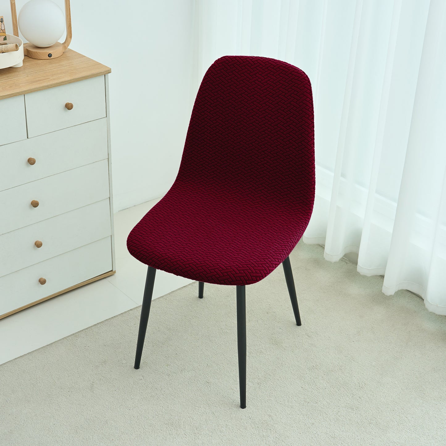 HOKIPO Premium Jacquard Fully Covered Cover for Mid Century Modern Dining Chair, Burgundy