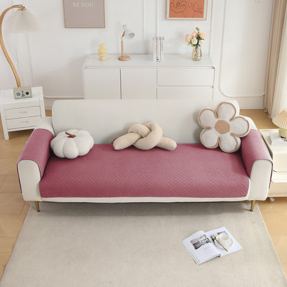 Quilted Sofa Cover Set with Seat Mat and Armrest Covers with Pockets, Mauve Pink