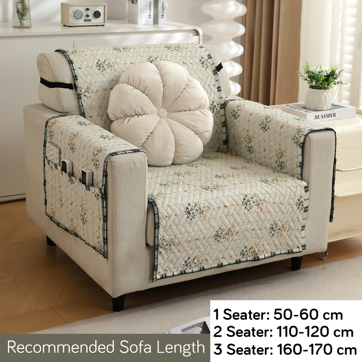 Light Green Ash Gypsy Floral  Printed premium quilted sofa chair covers