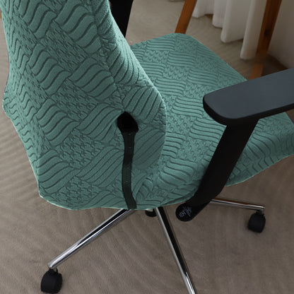 Office Chair Cover with Headrest (High-Back) – 170 GSM Stretch Jacquard – Washable, Anti-Slip Fit for Ergonomic Mesh Office Chairs, Green