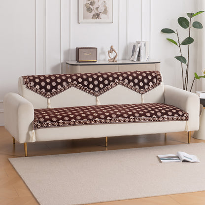 Heritage Weave Premium Jacquard Sofa Cover Set with Tassels - Coffee Brown