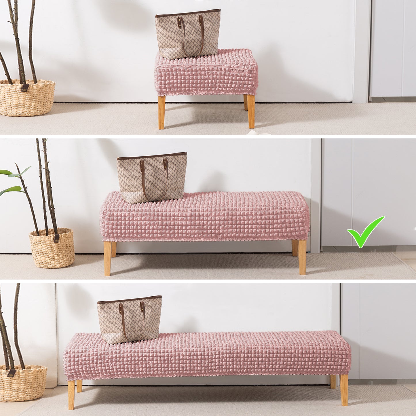 Aria Nova 280 GSM Stretchable Bubble Dining Bench Cover, Tea Rose Pink