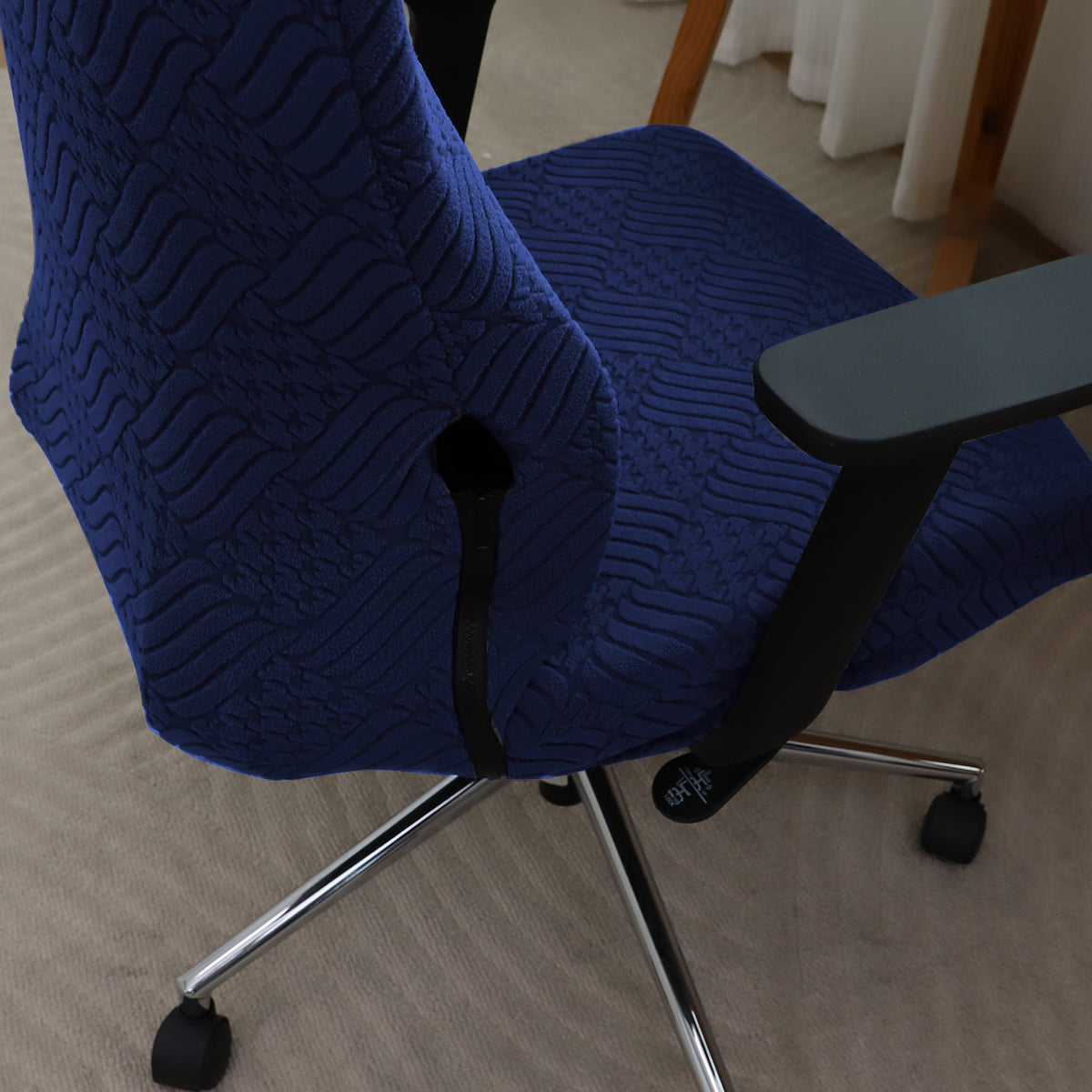 Office Chair Cover with Headrest (High-Back) – 170 GSM Stretch Jacquard – Washable, Anti-Slip Fit for Ergonomic Mesh Office Chairs, Navy Blue