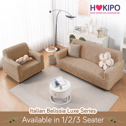 Italian Belissia Luxe Series' Super Stretchable Microfiber 1/2/3 Seater Sofa Cover, Latte Beige