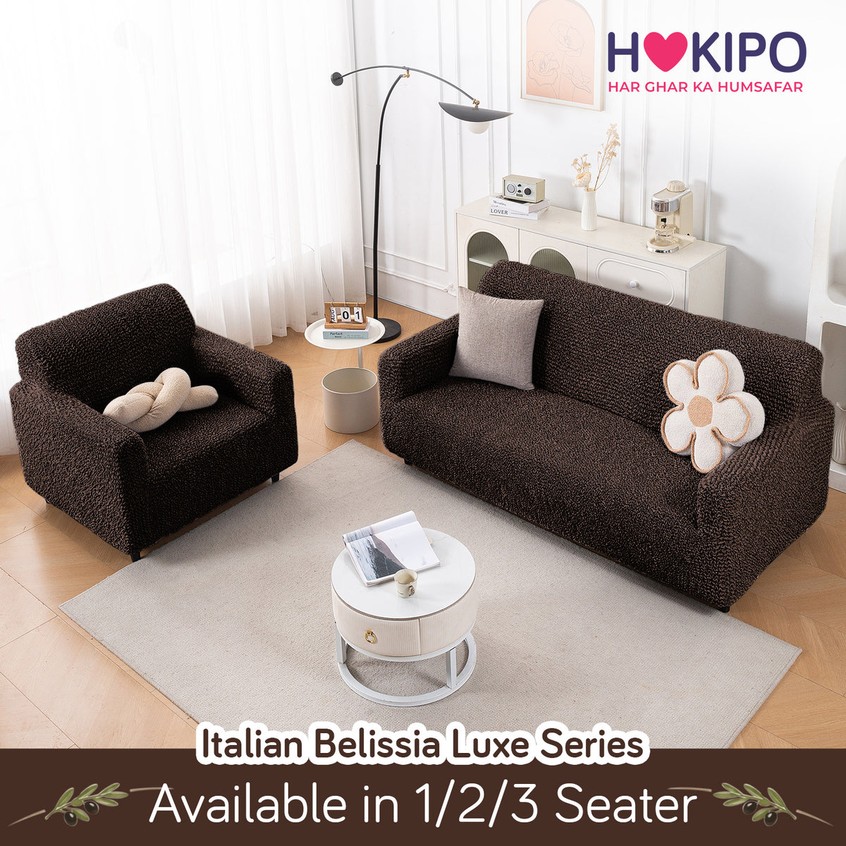 Italian Belissia Luxe Series' Super Stretchable Microfiber 1/2/3 Seater Sofa Cover, Chocolate Brown