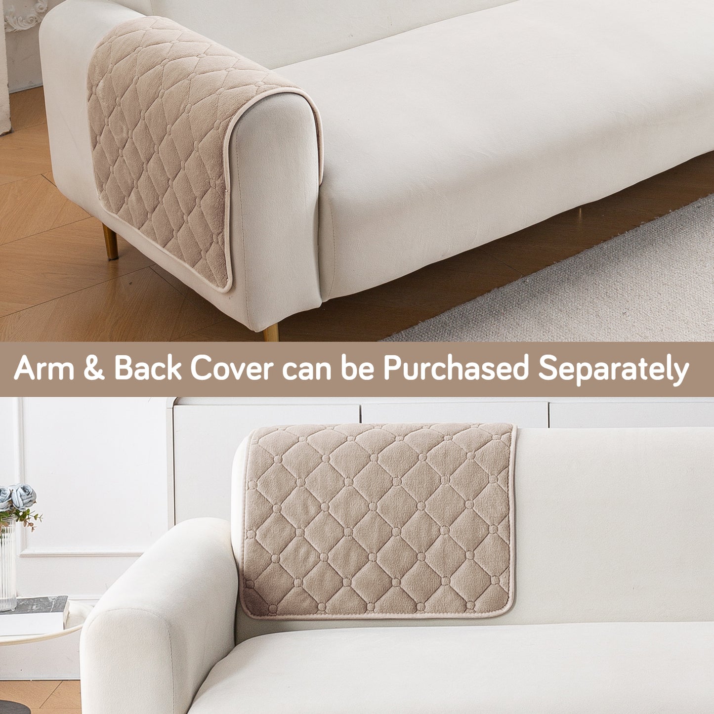 Diamond Tuft Plush Sofa Cover Mat, Warm Taupe