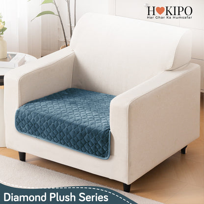 Diamond Plush Pebble Quilted Sofa Cover Mat, Blue