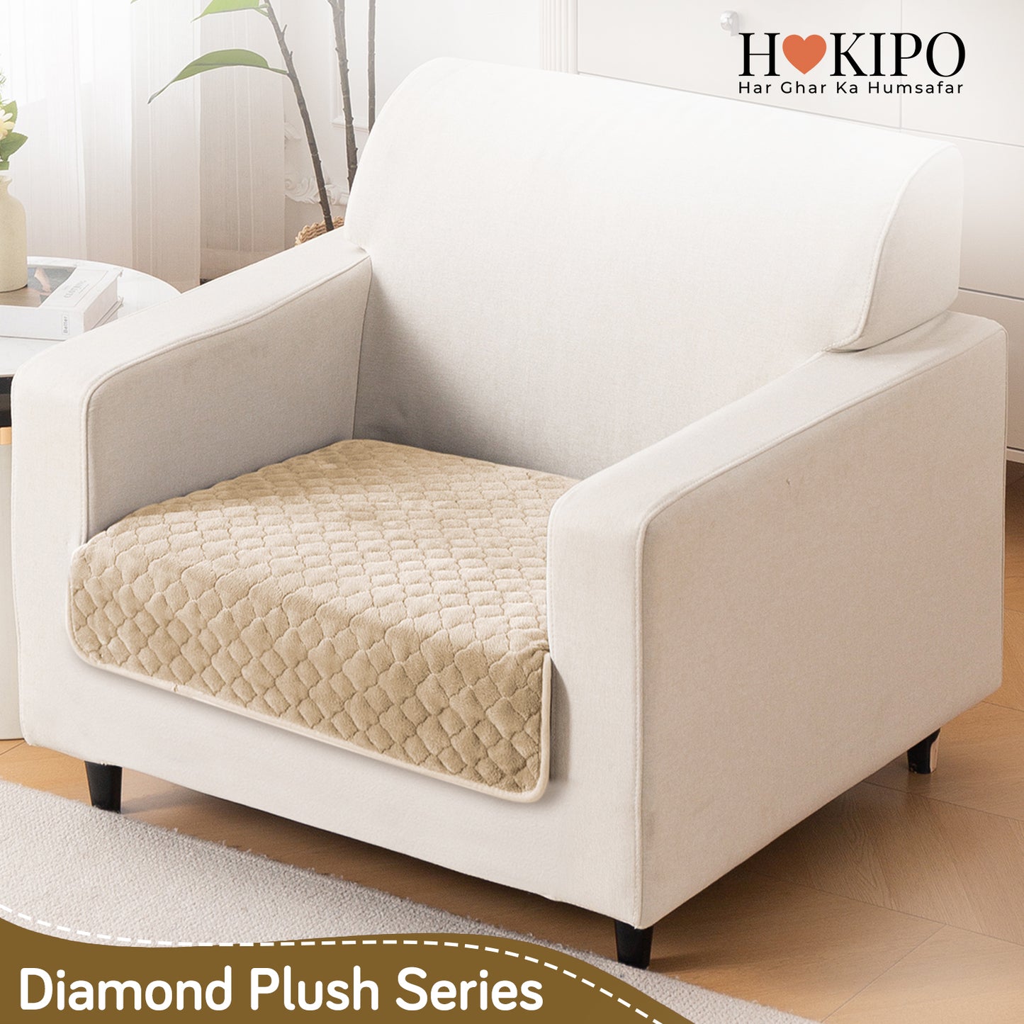Diamond Plush Pebble Quilted Sofa Cover Mat, Beige