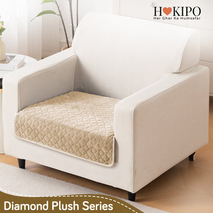 Diamond Plush Pebble Quilted Sofa Cover Mat, Beige
