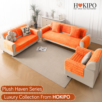 'Plush Haven' Premium Anti Slip Sofa Cover Mat, Orange
