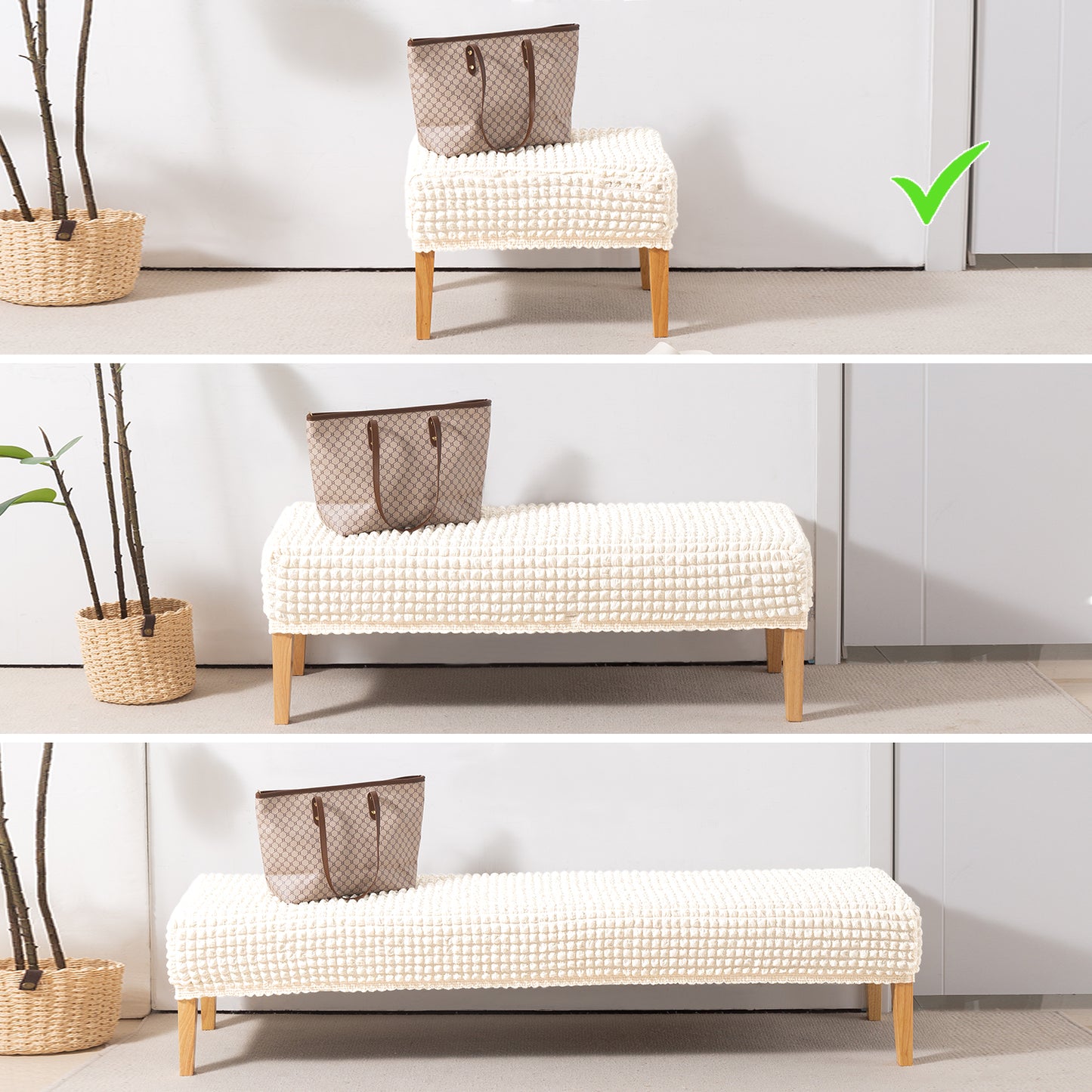 Aria Nova 280 GSM Bubble Stretchable Foot Rest Stool Cover, Light Cream