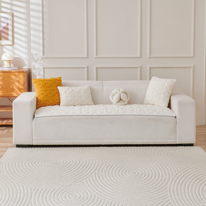 'Italian Caelora' Luxury Jacquard Plush Sofa Cover Mat and Anti-Slip Armrest Covers - Pearl Whit