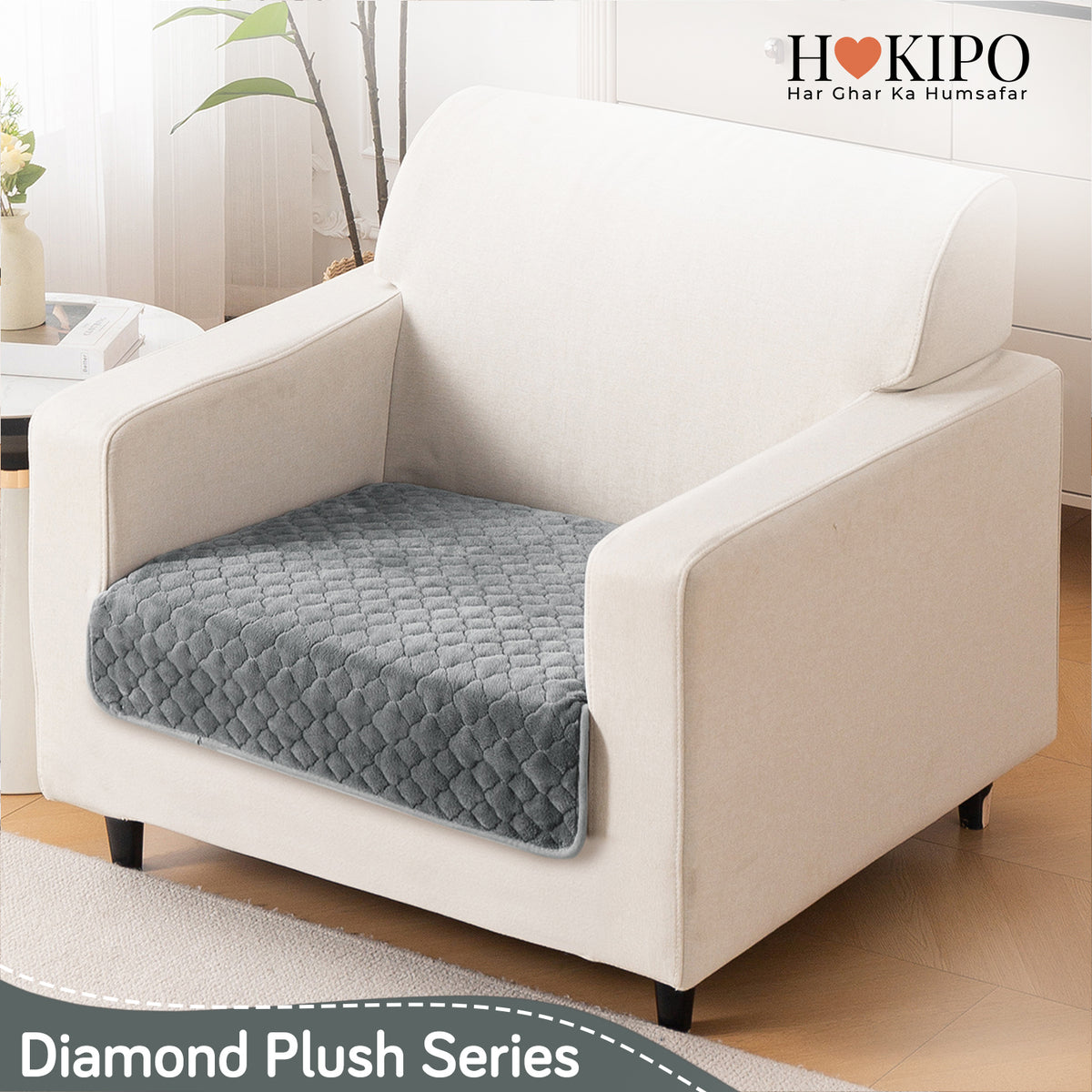 Diamond Plush Pebble Quilted Sofa Cover Mat, Grey