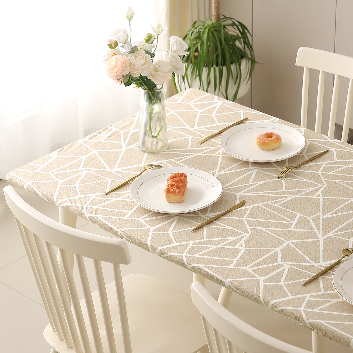 Buy Beige Abstract Geometry Print Water-Repellent Dining Table Cover - HOKIPO | Har Ghar Ka Humsafar