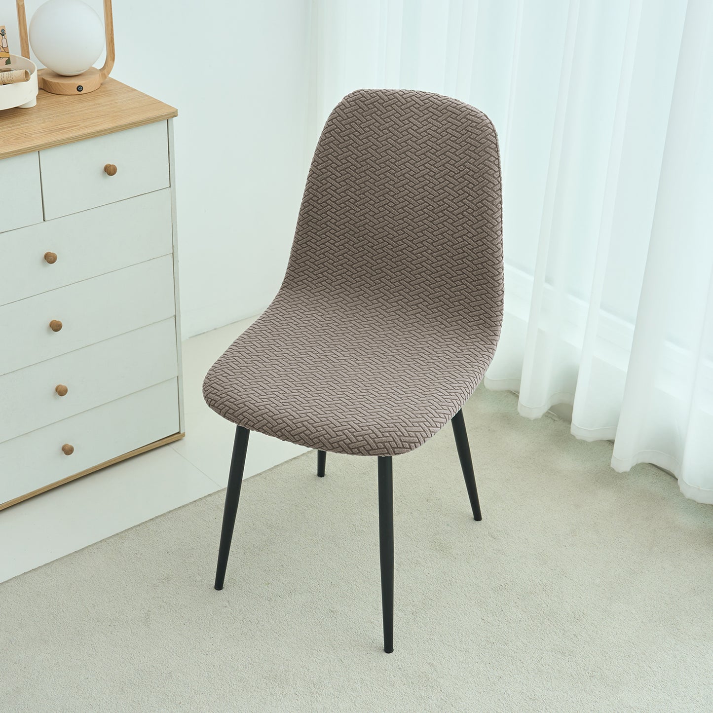 HOKIPO Premium Jacquard Fully Covered Cover for Mid Century Modern Dining Chair, Taupe Brown