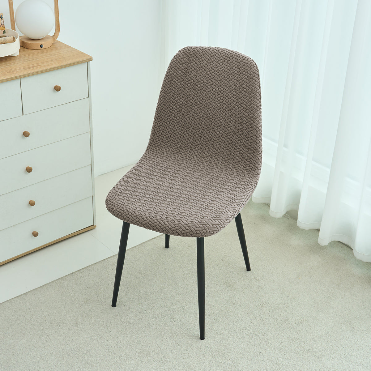 Premium Jacquard Fully Covered Cover for Mid Century Modern Dining Chair, Taupe Brown
