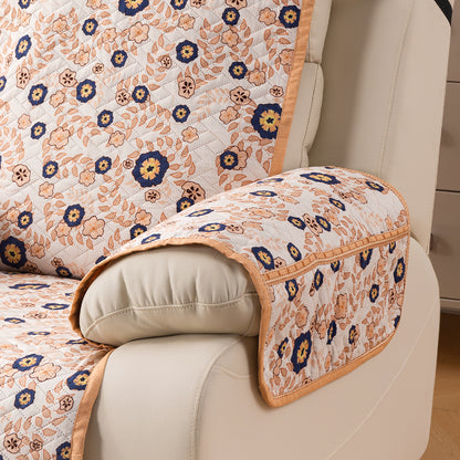 Quilted Cover for Recliner Sofa with SecureFit Belt & Side Pocket, Light Peach Candytuft