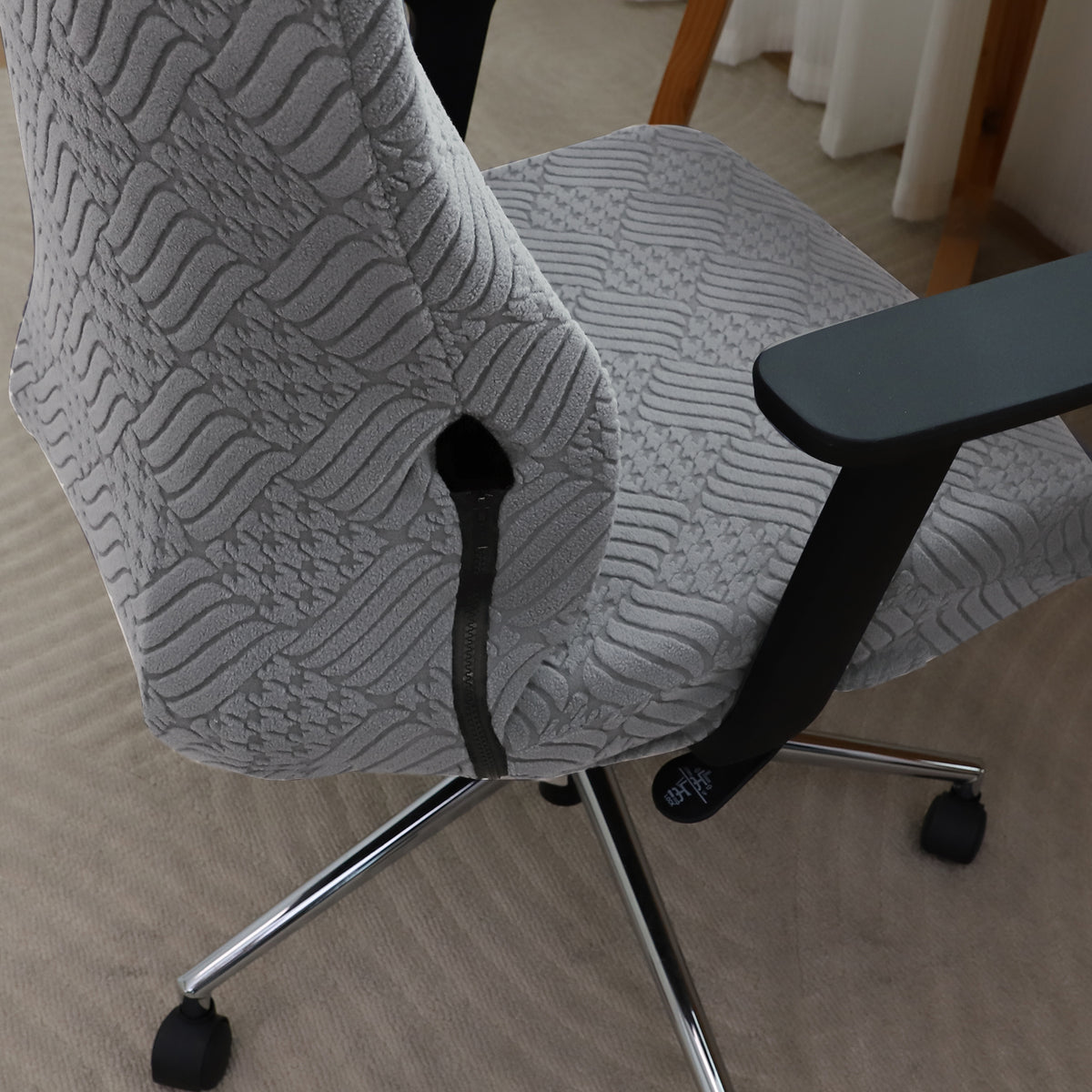Office Chair Cover with Headrest (High-Back) – 170 GSM Stretch Jacquard – Washable, Anti-Slip Fit for Ergonomic Mesh Office Chairs, Light Grey