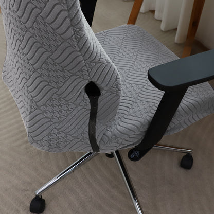 Office Chair Cover with Headrest (High-Back) – 170 GSM Stretch Jacquard – Washable, Anti-Slip Fit for Ergonomic Mesh Office Chairs, Light Grey