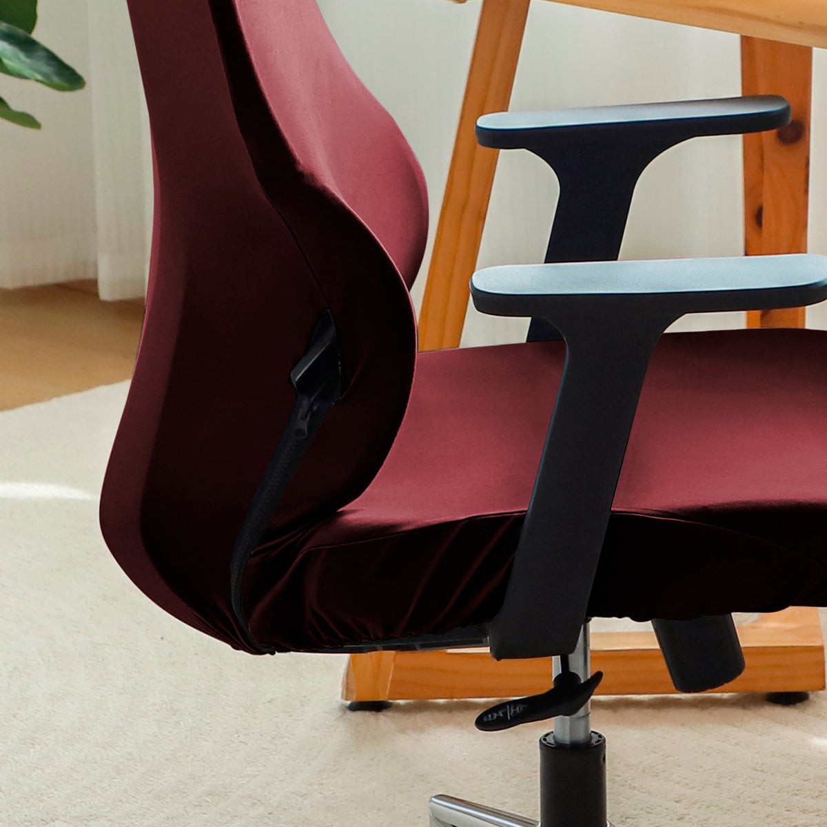 Office Chair Cover with Headrest (High-Back) – 140 GSM Stretch Fabric – Washable, Anti-Slip Fit for Ergonomic Mesh Office Chairs,  Burgundy