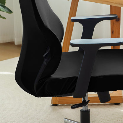 Office Chair Cover with Headrest (High-Back) – 140 GSM Stretch Fabric – Washable, Anti-Slip Fit for Ergonomic Mesh Office Chairs, Black