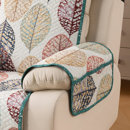 Quilted Cover for Recliner Sofa with SecureFit Belt & Side Pocket, Multicolor Linden Leaf