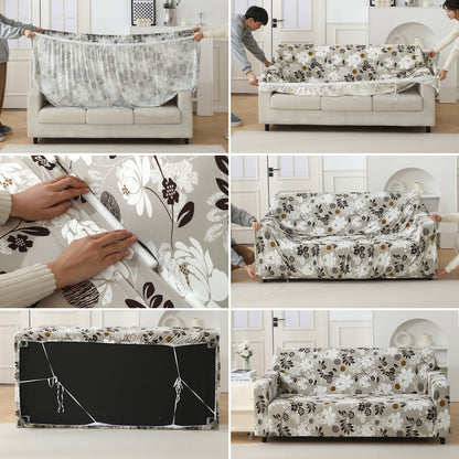 Step-by-step guide on How to put on Feather Brown Floral Colour elastic sofa cover