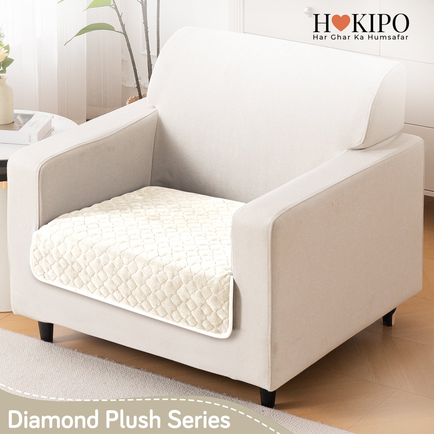 Diamond Plush Pebble Quilted Sofa Cover Mat, Cream