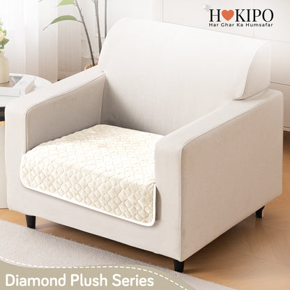 Diamond Plush Pebble Quilted Sofa Cover Mat, Cream
