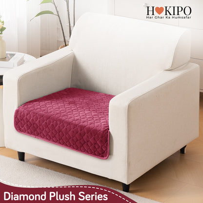 Diamond Plush Pebble Quilted Sofa Cover Mat, Wine