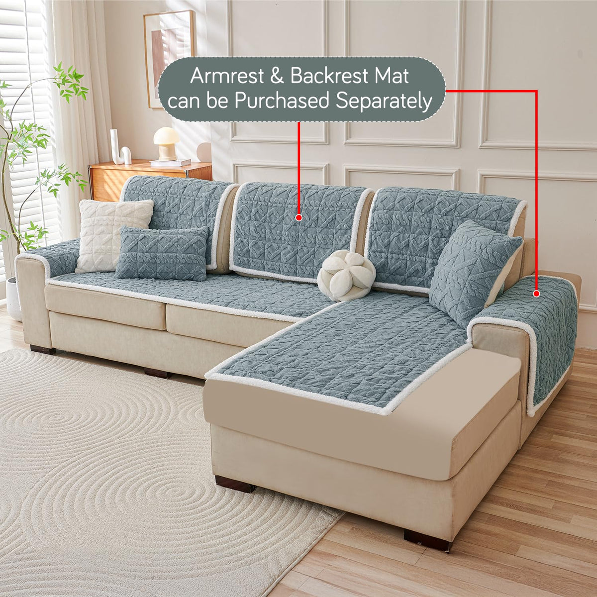 Italian Caelora Luxury Jacquard Plush L Shape Sofa Cover Seat Mat - Powder Blue
