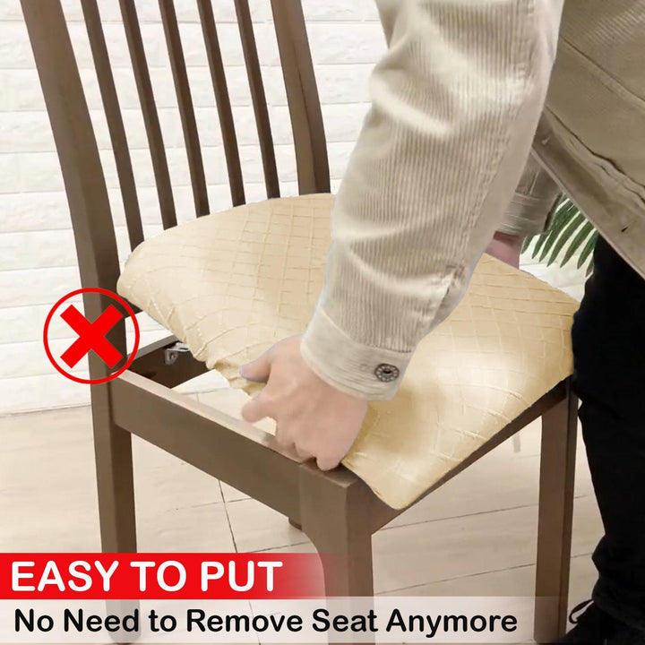 100% Waterproof Jacquard Dining Chair Seat Cushion Cover, Beige - HOKIPO | Har Ghar ka Humsafar