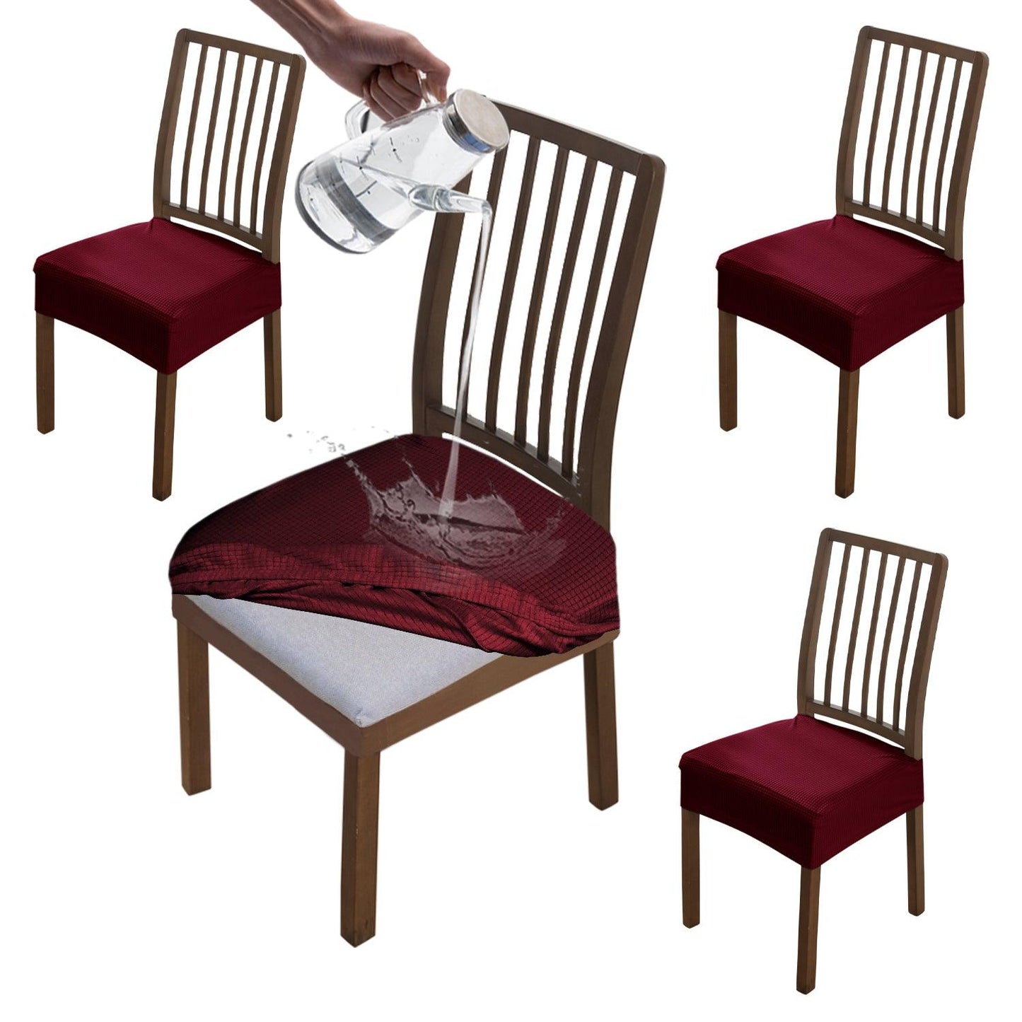 100% Waterproof Jacquard Dining Chair Seat Cushion Cover, Burgundy - HOKIPO | Har Ghar ka Humsafar