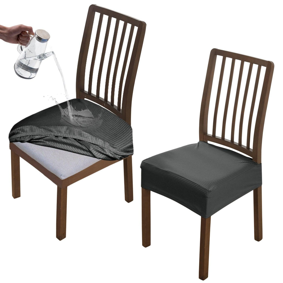100% Waterproof Jacquard Dining Chair Seat Cushion Cover, Dark Grey - HOKIPO | Har Ghar ka Humsafar