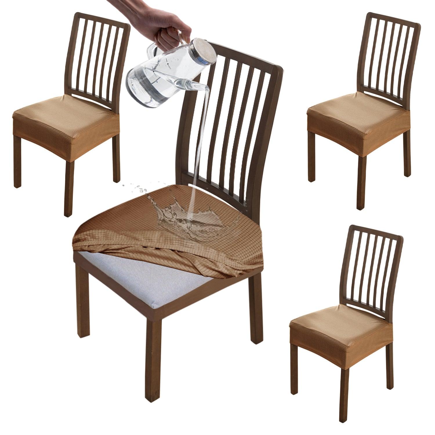 100% Waterproof Jacquard Dining Chair Seat Cushion Cover, Light Brown - HOKIPO | Har Ghar ka Humsafar