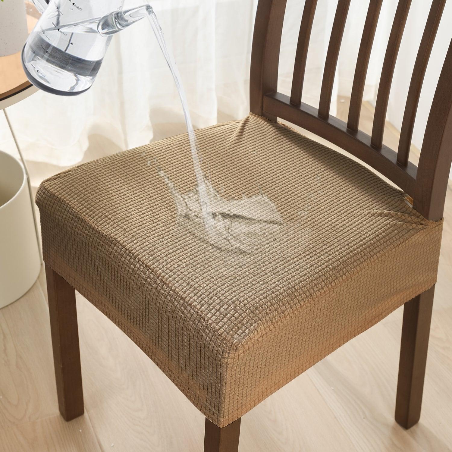 100% Waterproof Jacquard Dining Chair Seat Cushion Cover, Light Brown - HOKIPO | Har Ghar ka Humsafar