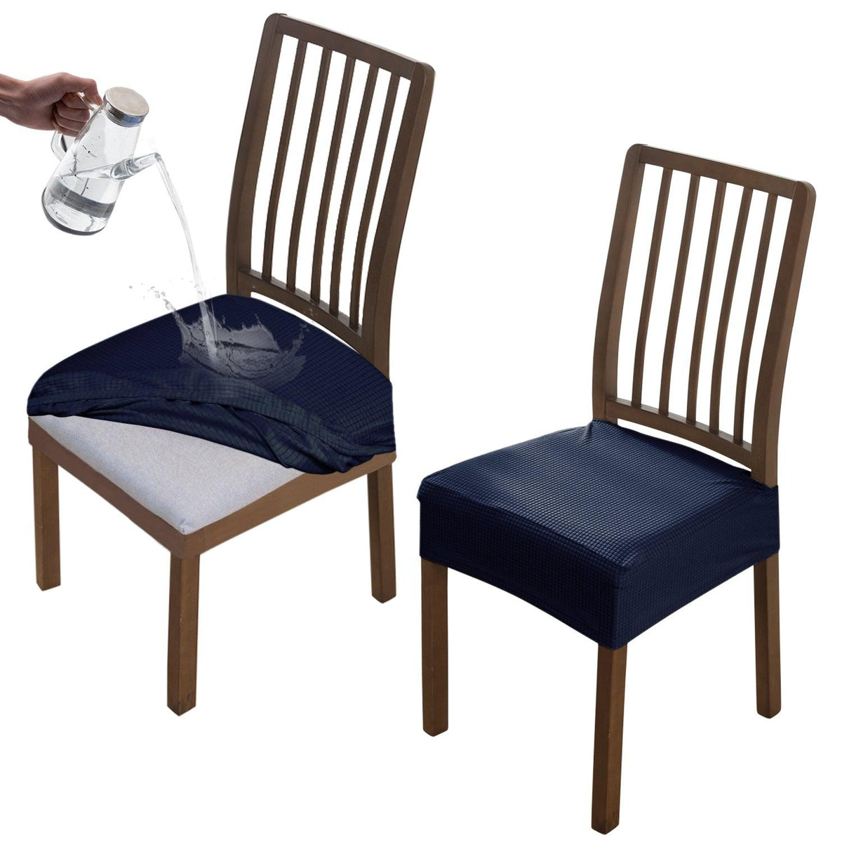 100% Waterproof Jacquard Dining Chair Seat Cushion Cover, Navy Blue - HOKIPO | Har Ghar ka Humsafar