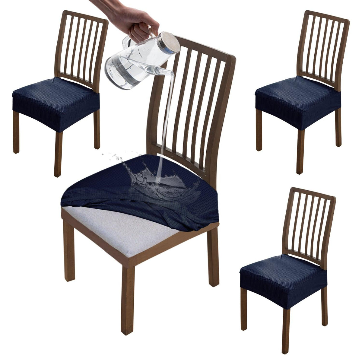 100% Waterproof Jacquard Dining Chair Seat Cushion Cover, Navy Blue - HOKIPO | Har Ghar ka Humsafar