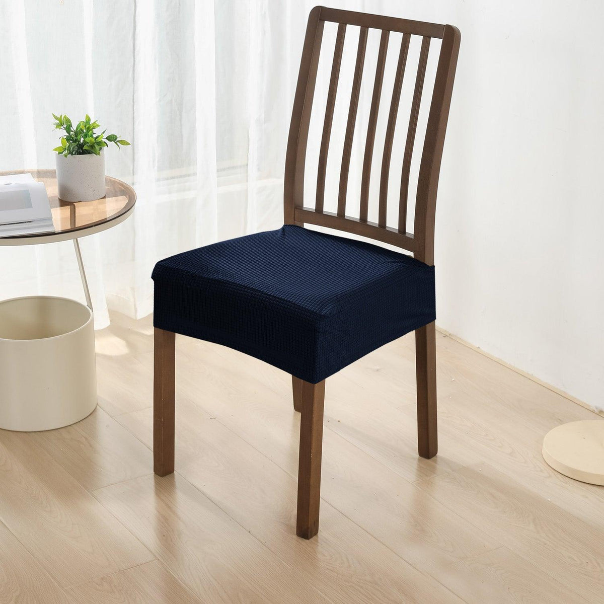 100% Waterproof Jacquard Dining Chair Seat Cushion Cover, Navy Blue - HOKIPO | Har Ghar ka Humsafar