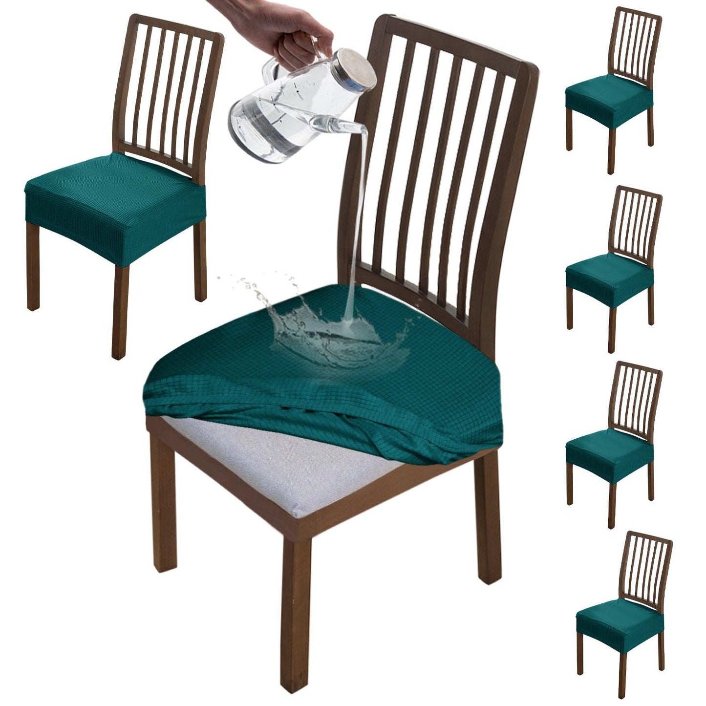 100% Waterproof Jacquard Dining Chair Seat Cushion Cover, Teal - HOKIPO | Har Ghar ka Humsafar